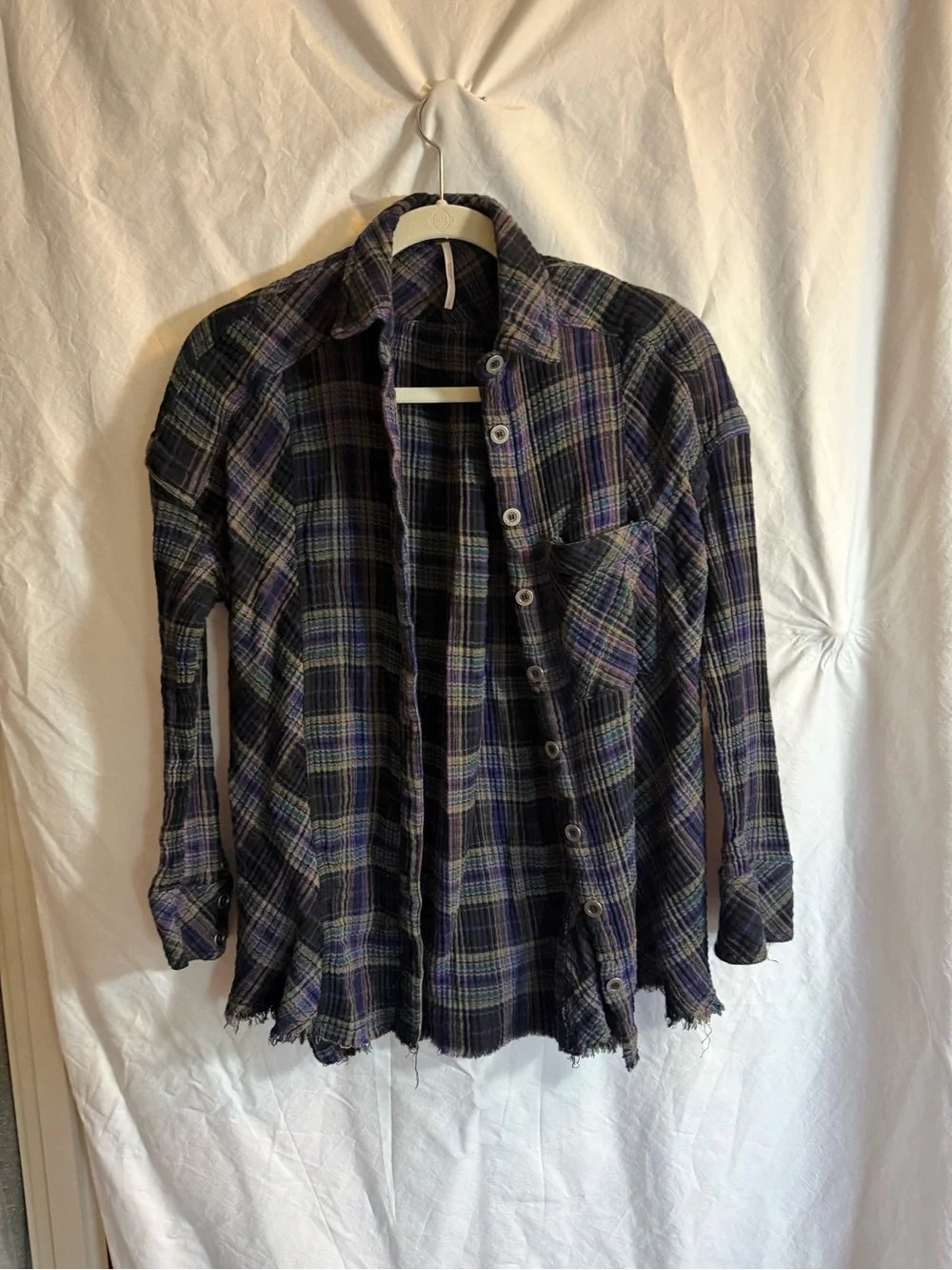 Free People Plaid Button-Up Shirt - Purple & Black Size S
